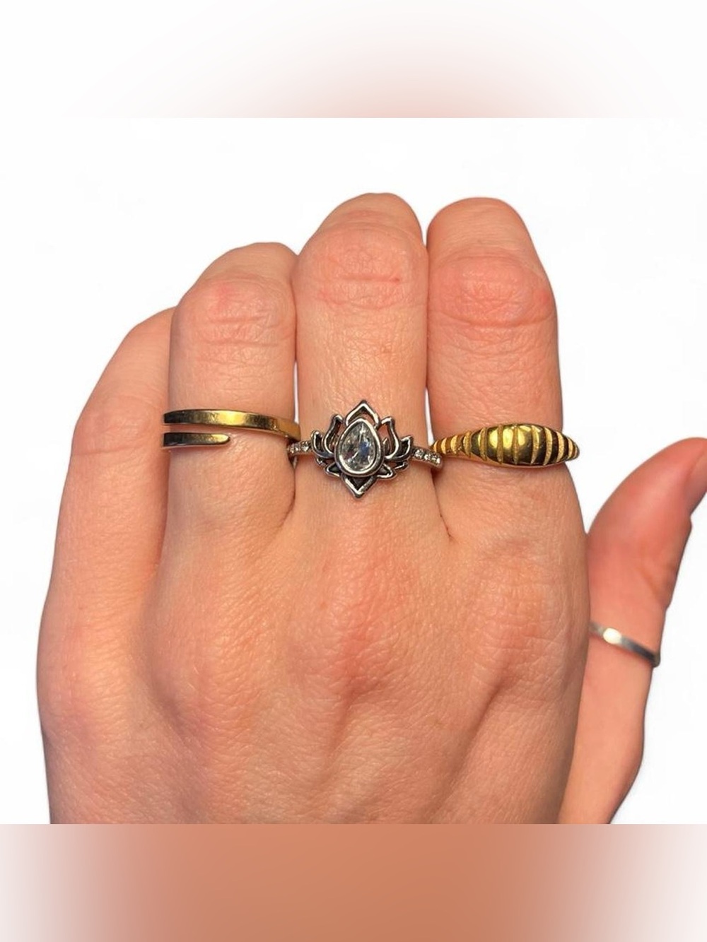 Sterling Silver Lotus Gemstone Ring